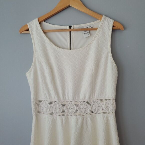 American Rag White Textured Sleeveless Fit Flare Crochet Mini Dress Womens Large - Picture 2 of 9